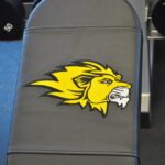 brand or team logo embroidered onto the fitness equipment upholstery