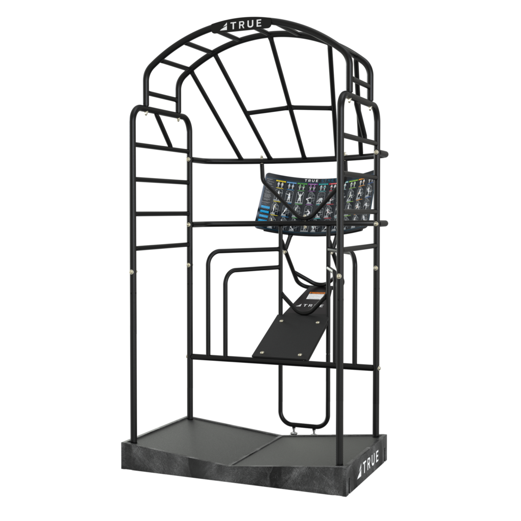 The TRUE Stretch is a revolutionary concept that uses the natural approach to flexibility training. It helps users look and feel better while reducing their risk of injury. The TRUE Stretch provides a dedicated, self-contained stretching area that allows users a safe platform for comprehensive stretching to increase flexibility. The TRUE Stretch eliminates the need for floor-based stretching or leaning uncomfortably over other equipment. THE ULTIMATE IN FLEXIBILITY TRAINING The TRUE Stretch was developed by internationally renowned physical therapist Gary Gray and is used by a number of top professional and collegiate teams as well as many professional athletes and their personal trainers. It is also featured at many of the top resort spas around the globe because TRUE Stretch is the most effective piece of equipment available for maximizing flexibility. ENHANCES WORKOUTS AND REDUCES INJURY RISK The revolutionary TRUE Stretch provides a dedicated, self-contained stretching area that allows users a safe platform for comprehensive stretching to increase flexibility and reduce the risk of injury. TRUE Stretch eliminates the need for floor-based stretching or leaning uncomfortably over other equipment or an exercise ball. The TRUE Stretch is the state-of-the-art standard in flexibility equipment and provides an effective stretching regimen for all ages and body types. SPACE EFFICIENT, SOLID STEEL CONSTRUCTION The footprint of the TRUE Stretch is 48"W x 87"H x 60"D which protects your valuable floor space and adds considerable value to any exercise routine. Like all TRUE equipment, it's built to endure the rigors of daily heavy usage. The TRUE Stretch's 11-gauge welded steel frame is protected by a silver powder coat finish that will last for decades and is covered by a one year parts warranty. EASY TO FOLLOW STRETCHING REGIMEN TRUE Stretch comes with an easy-to-follow exercise placard that is displayed on the frame. This full color photo-illustrated display is organized by muscle groups and features 30 different stretching exercises. All are designed to mimic real-life, real world stretches. TRUE Stretch effectively stretches the body in all three planes of motion (front to back, side to side, and rotational) while keeping the user in natural upright positions with four points of contact (both hands and both feet) for proper body alignment, stability and safety. Footprint 87"H x 60"D x 48"W (221cm x 153cm x 122cm) Shipping Weight 180 lbs (82 kg)/246 lbs (112 kg) Maximum User Weight 500 lbs (227 kg)