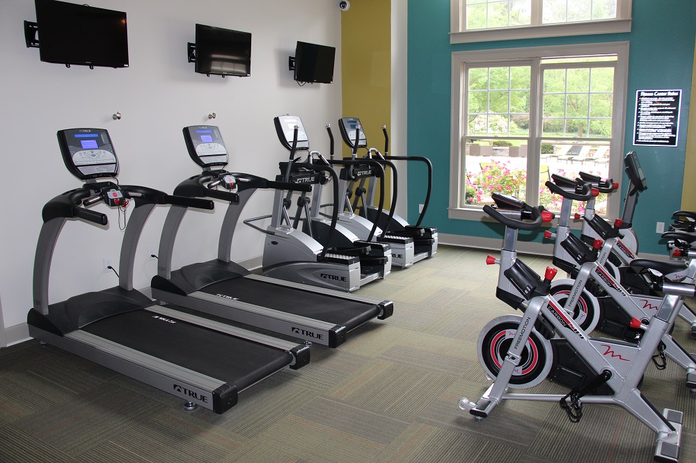 Multi-housing, Multi-family Apartment Home Fitness Center Design and Installation Treadmill, Cardio Equipment and Strength with Custom Color, Treadmill, Elliptical, Dumbbells, and Dumbbell Rack. TRUE Fitness Equipment. UNIQUE Fitness PIECES, ready for what's new in fitness, custom functional training rigs with storage and virtual fitness for on demand classes