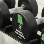 rubber coated dumbbells with team logo
