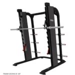 Nautilus’s Smith Machine is enhanced with 7-degree angle for better biomechanics during squatting and pressing motions. Adjustable red safety catches ensure proper execution of all exercises.