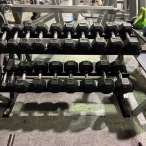 TKO VTX Two Tier Dumbbell Rack with 5-50 LB Rubber Hex Dumbbells