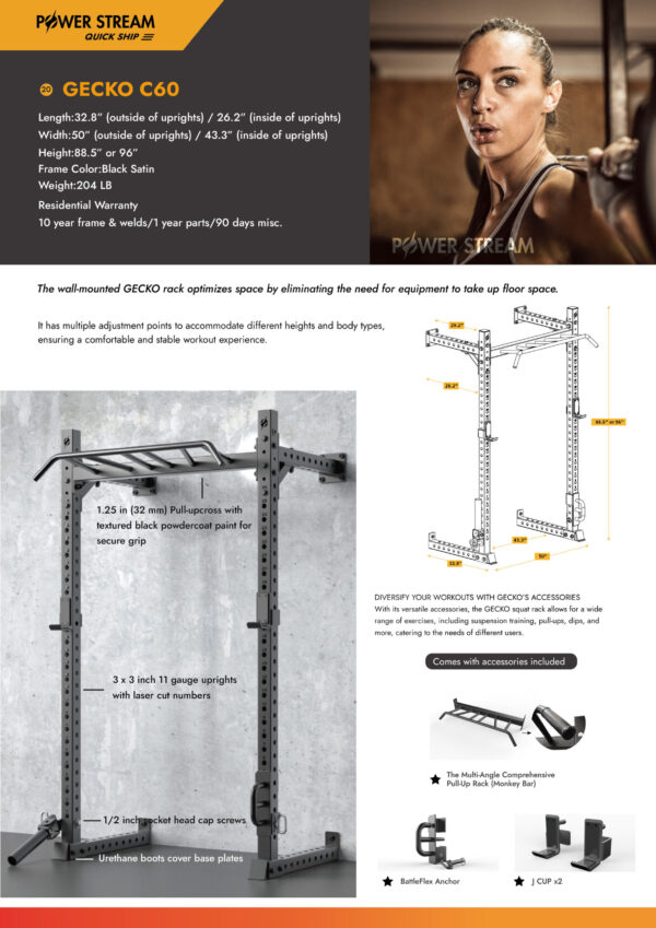 Wall Gecko Racks Power Stream GECKO C60 Wall-Mounted Rack – Innovative Fitness
