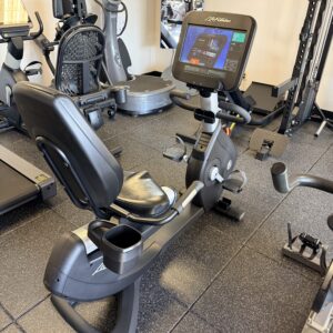 Life Fitness 95RS commercial recumbent exercise bike with touchscreen console available at Innovative Fitness in Kennesaw, GA.