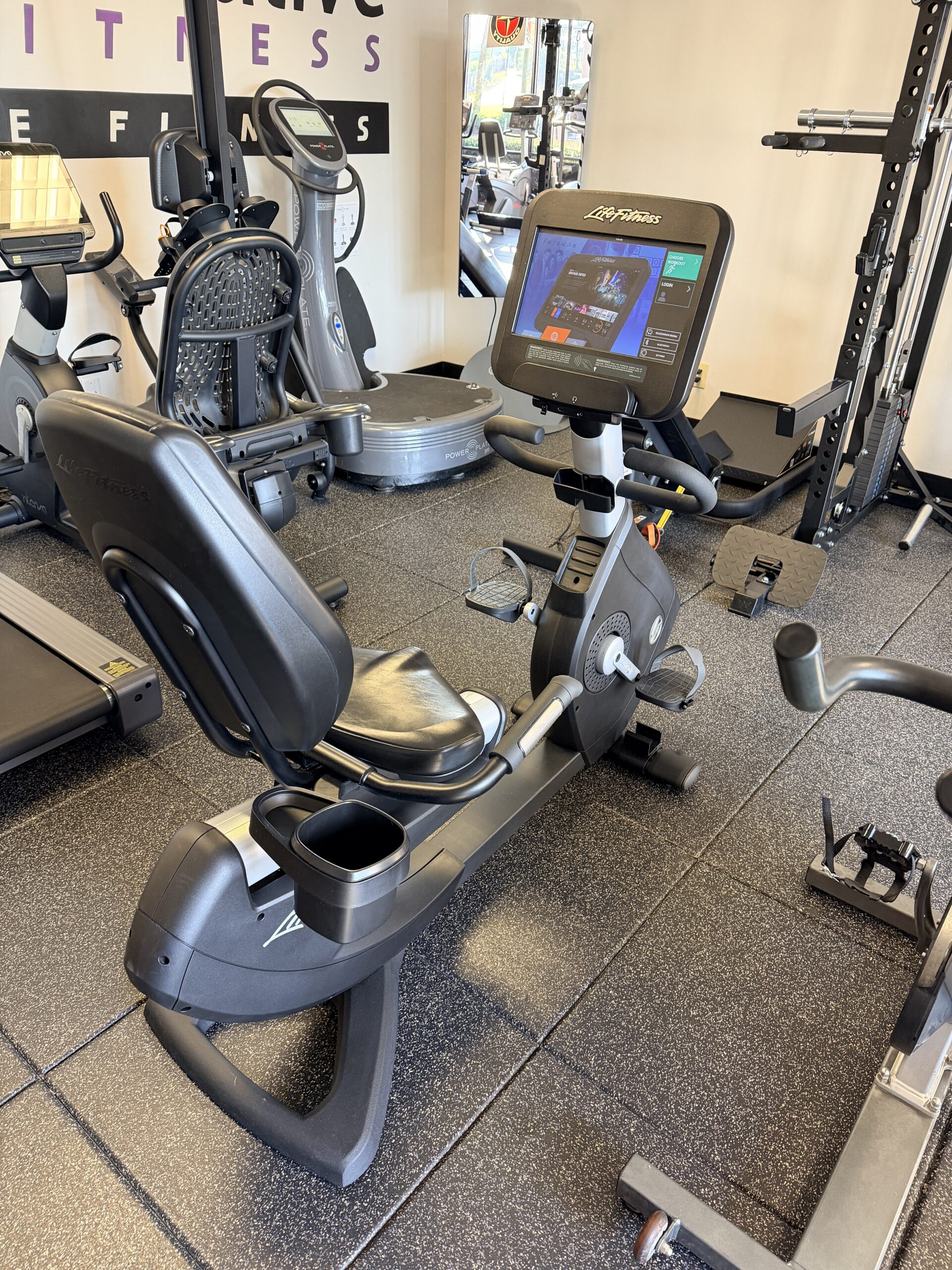 Life Fitness 95RS commercial recumbent exercise bike with touchscreen console available at Innovative Fitness in Kennesaw, GA.