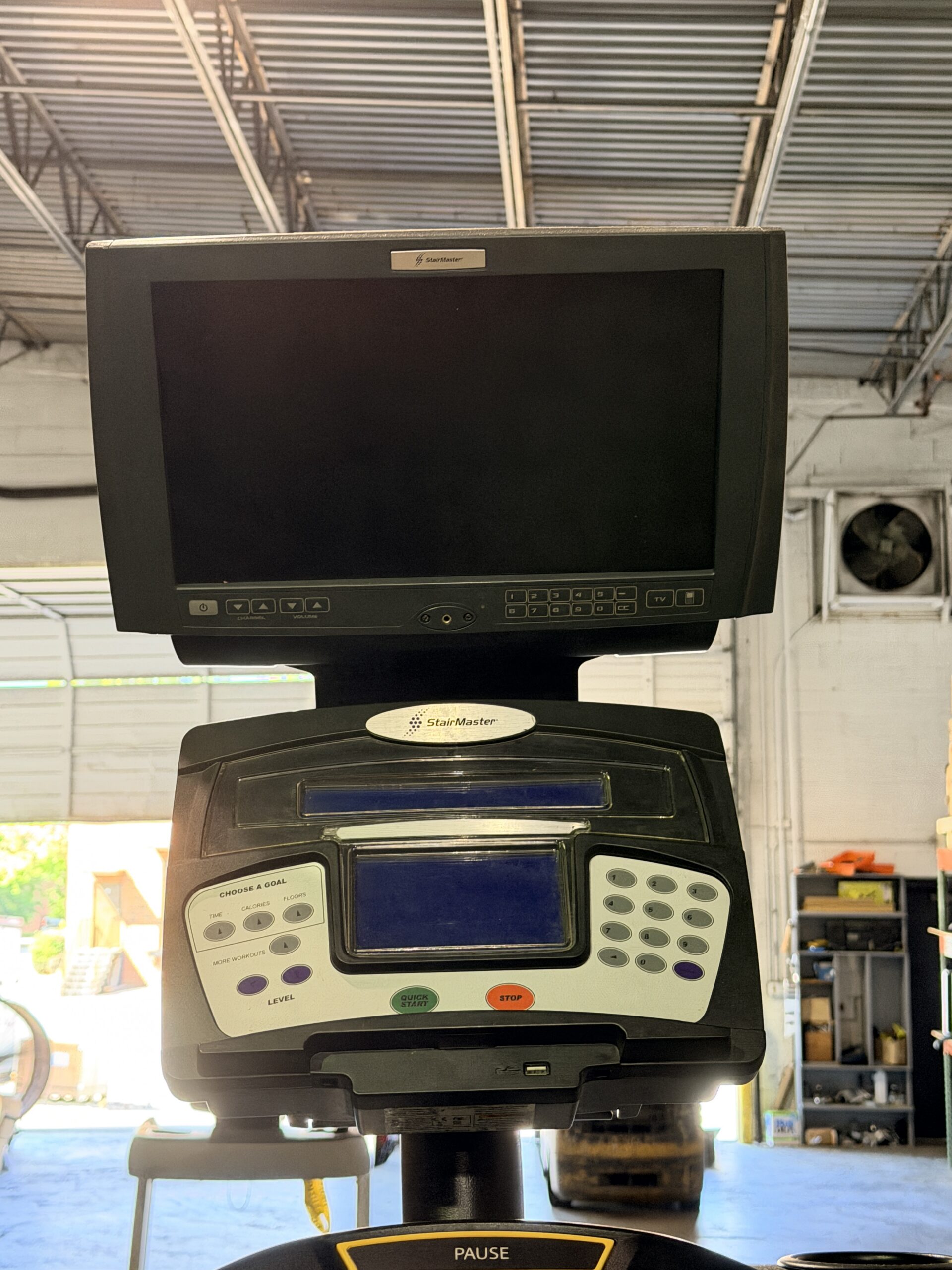 StairMaster Gauntlet Stepmill with LCD D-1 Console and integrated TV screen available for sale at Innovative Fitness in Kennesaw, Georgia, featuring commercial-grade stair climbing performance.